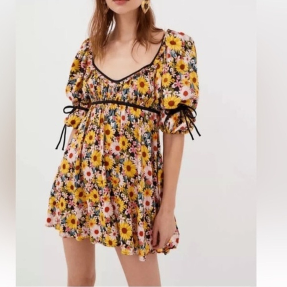 For Love And Lemons Sylvia Mini Dress Yellow Floral Dress Black, Pink Revolve S